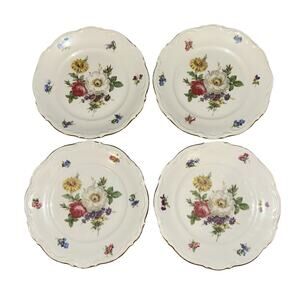 Set of 4 Mitterteich Bavaria MEISSEN FLORAL 6 5/8" Bread Plates Gold Trim